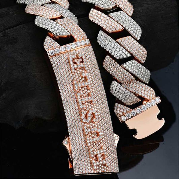 

hip hop fine jewelry iced out 16mm 3 rows vvs moissanite diamond cuban link chain necklace with gra ce, Silver