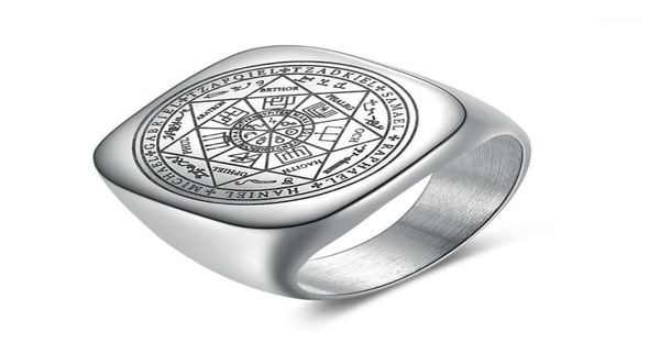 

cluster rings solomon for men silver color magic runes stainless steel signet pagan amulet male jewelry17105740, Golden;silver