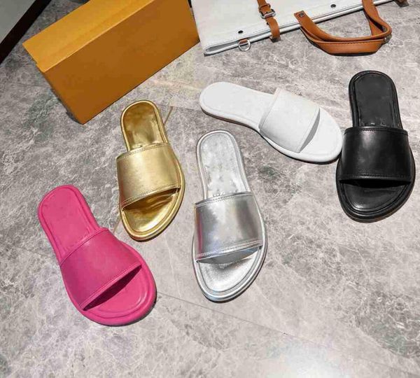 

women designer magnetic flat mule slippers ladies rubber leather slides gold sliver black pink luxury summer beach sandals size 35-42