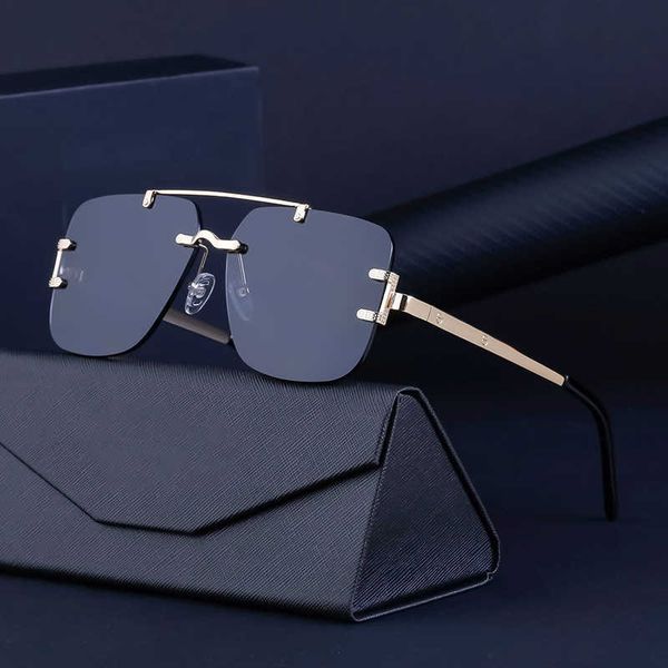 

2023 new fashion frameless trimmed sunglasses for men's metal double beam box sunglasses shades, White;black