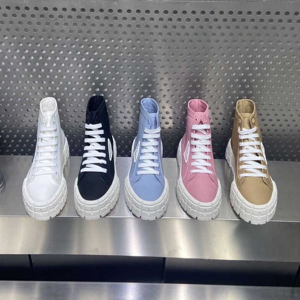 

p triangle shoes designer luxury lace up thick soled sponge high shoes women's canvas white shoes sports casual board shoes high biscui, Black