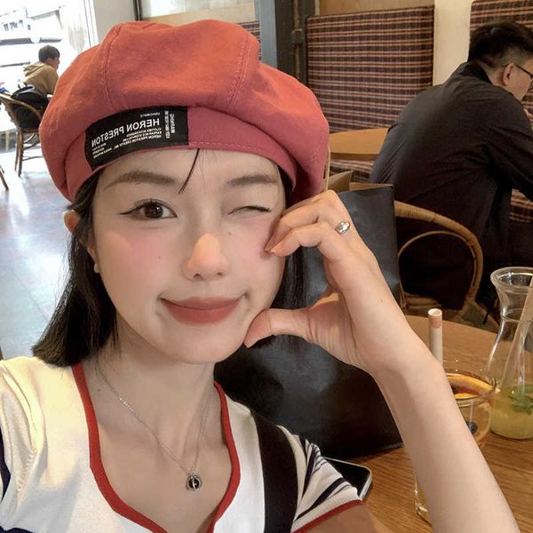 

berets fashion patch beret spring shariki thin rose red south korea ins show female gorilla face small painter hat g220612, Blue;gray