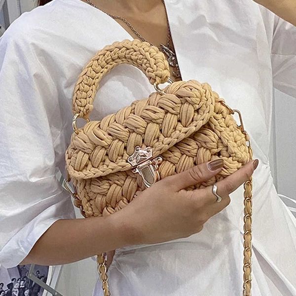 

totes fashion rope knitting women handbag designer chains woven shoulder crossbody bags for women 2021 small square flap lady purses