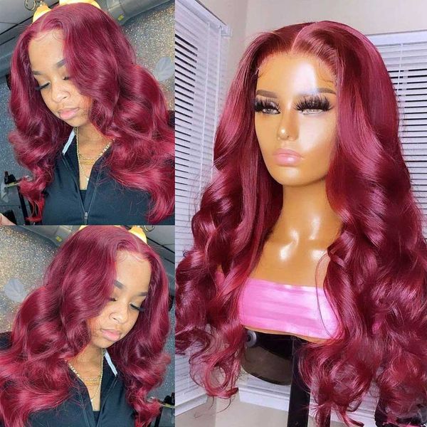

99j burgundy lace front human hair wigs 180% density brazilian body wave human hd lace frontal wigs natural hairline, Black;brown
