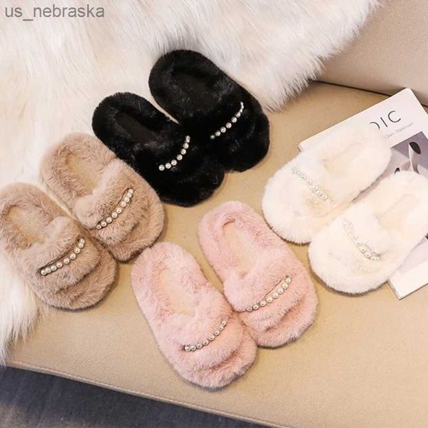 

slipper girl' winter slippers plush beading sweet slip on indooe children sliders warm four colors anti slip 25 34 fashion kids shoes, Black;grey