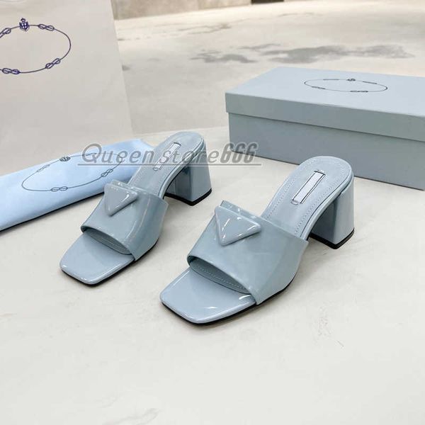 

brushed leather chunky heeled slides for woman slipper spring summer dress mules sandals designers mid heels slide lady classic wedding foot, Black