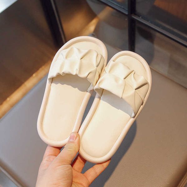 

slipper children' slider girls' wrinkled open toes solid color flat soft breathable pu anti slip cute princess shoes 2023 casual, Black;grey