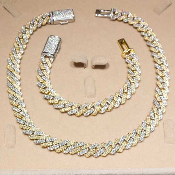 

custom hip hop silver 12mm iced out diamond two tone cuban link moissanite diamond cuban chain
