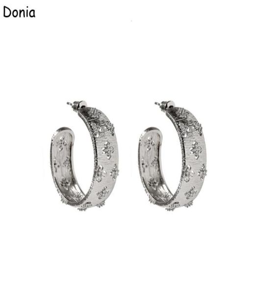 

donia jewelry luxury stud european and american fashion fourleaf flower cshaped titanium steel threecolor creative designer ear7616073, Golden;silver