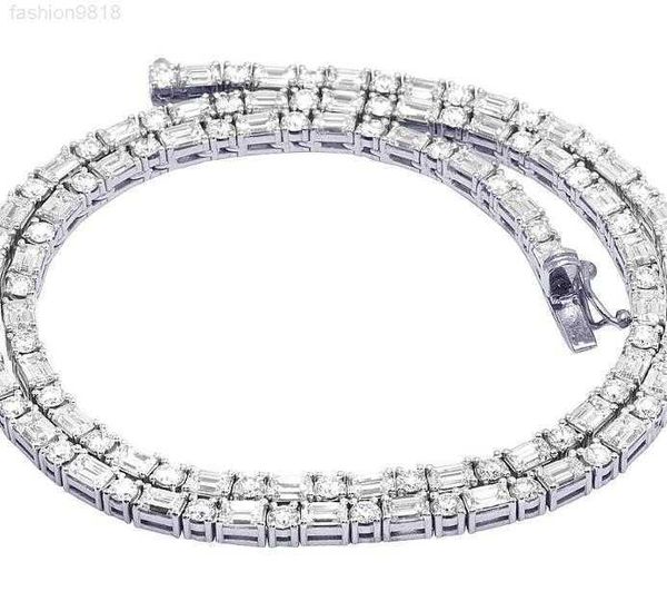 

iced out silver 925 tennis necklace chain hip hop baguette round shape 4mm moissanite tennis necklace