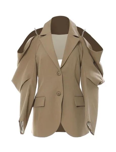 

womens jackets women off shoulder chain big size blazer lapel long sleeve loose fit jacket fashion spring autumn s, Black;brown