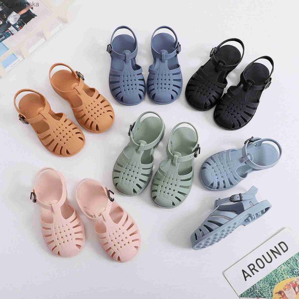 

slipper baby gladiator sandals casual breathable hollow out roman shoes pvc summer kids beach children girls 230328 l230518, Black;grey