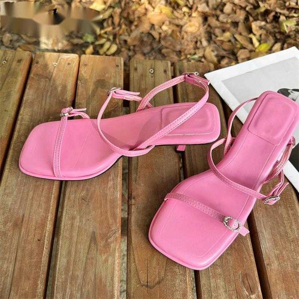 

sandals newly summer narrow band square toe women 2023 fashion buckle strap low heel party strippers shoes 230511, Black
