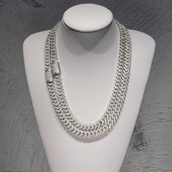 

product fine jewelry necklace 10mm 12mm hip hop iced out 2 row diamond moissanite cuban link chains, Silver