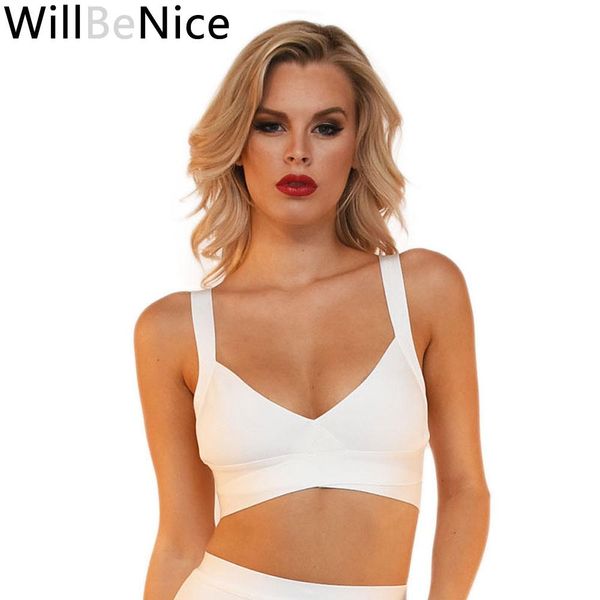 

t-shirt willbenice white black blue 2019 wholesale v neck camis short lady crop knitted bandage cross straps red bandage
