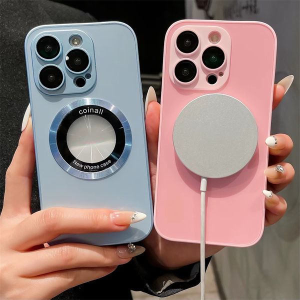 

glass lens protection frosted magnetic case for iphone 14 13 12 11 pro max for magsafe wireless charge matte hole cover