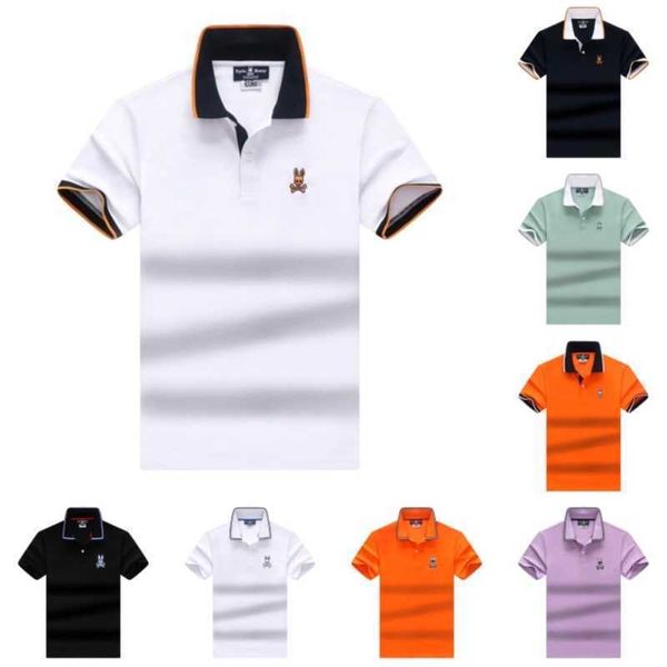 

psycho bunny t-shirt cartoon skull rabbit new fashion brand embroidery casual polo shirts men's loose cotton business breathable tees, White;black