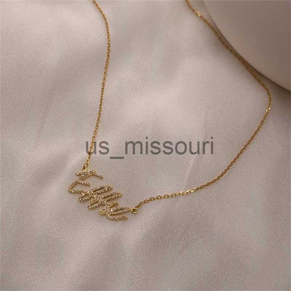 

pendant necklaces diamond name necklace custom handwritten personalized crystal pendant for women zirconia gifts 220716 j230612, Silver