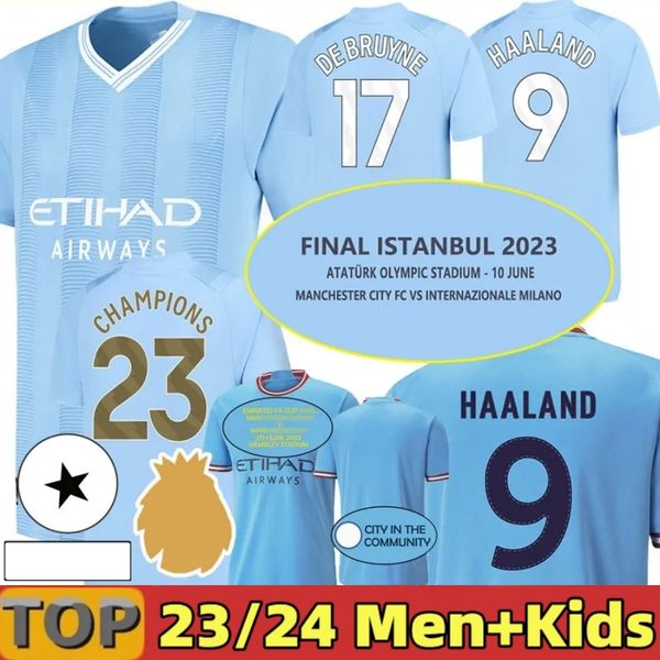 

3xl haaland soccer jersey 22 23 24 de bruyne mans cities grealish mahrez foden uniforms men kids kit sets alvarez fans player special manche, Black;yellow