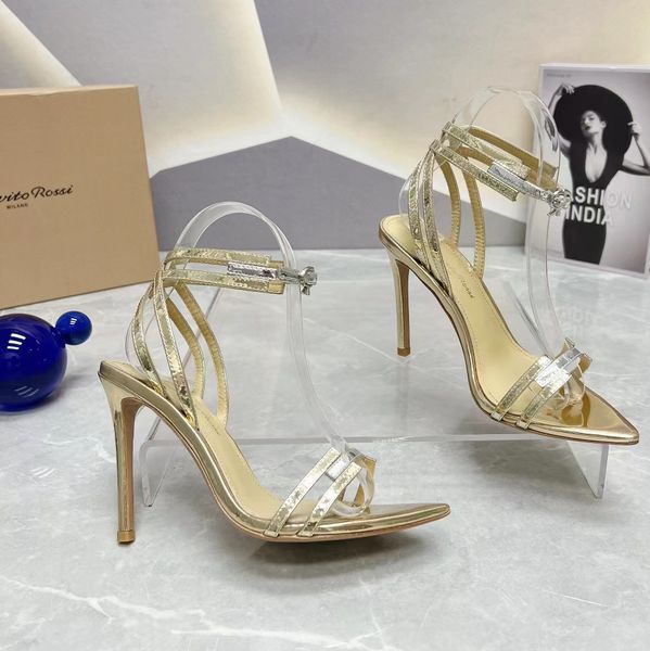 

slim sandals fashion designer shoes .5cm high heel women dress shoe gianvito rossi summer open toe pointed lacquer leather ankle strap buc, Black