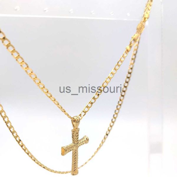 

pendant necklaces cross 24 k solid gold gf charms lines pendant necklace curb chain christian jewelry factory wholesalecrucifix god gift j23, Silver