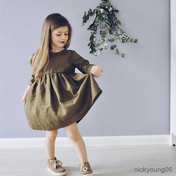 

girl's dresses new girls cotton mid-sleeve dress children's summer girl casual ribbon princess r230612, Red;yellow