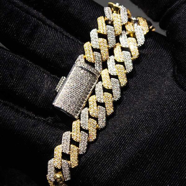 

luxury custom hip hop cuban chain 12mm wide double row vvs moissanite men's hip hop cuban chain necklace, Silver