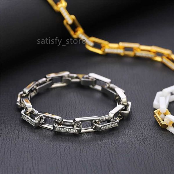 

designer bracelet chain jewelry new diamond donkey home 10mm square titanium steel hip hop mosan pt3f, Black