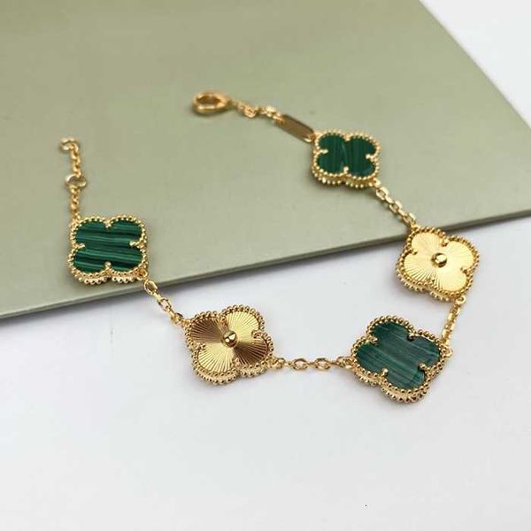 

leaf clover bracelet natural shell gemstone gold plated designer for woman t0p quality official reproductions fashion crystal luxury premium, Black