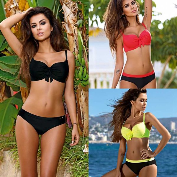 

2023 new split style triangle solid bikini candy color swimwear for women{category}
