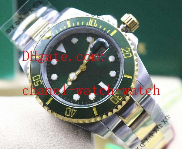 

stainless steel 18k yellow gold blue green dial 116613 ceramic bezel automatic mechanical mens watch men's wrist watches, Slivery;brown
