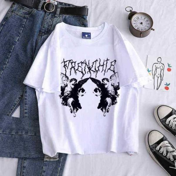 

harajuku retro t shirt men women loose front back graphic print round neck tshirt y2k summer plus size casual streetwear 25bd2, White;black