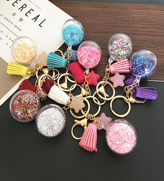 

drop acrylic star clear quicksand ball disc tassel keychain for women bag 8 colors for choices7186208, Silver