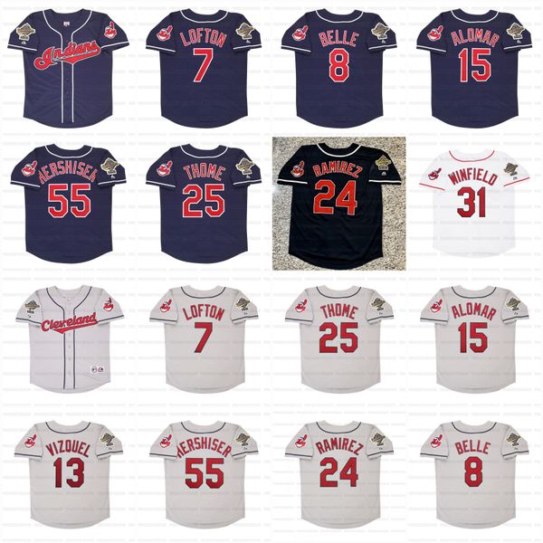 

ceveland kenny lofton indians baseball custom jerseys albert belle sandy alomar jim thome dave winfield orel hershiser manny ramirez omar vi, Blue;black
