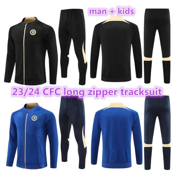 

2023 2024 cfc kids tracksuit training suit 23 24 kante pulisic mount havertz sterling long zipper soccer jacket football set survetement spo, Black