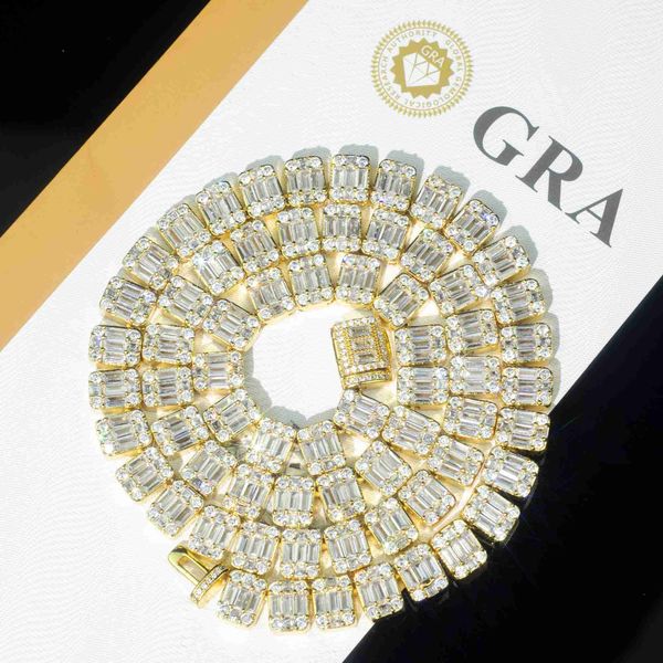 

factory oem 10mm vvs moissanite baguette diamond cluster tennis chain necklace bracelet 925 iced out clustered women men jewelry, Silver