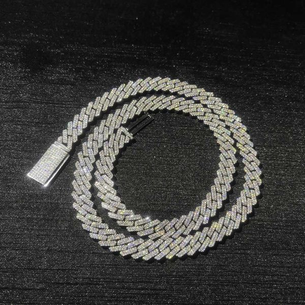 

iced out hip hop jewelry 10mm 2 rows 18k gold plated silver vvs moissanite cuban link chain