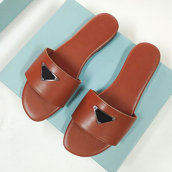 

designer slippers sandals fashion summer luxury brand women flip flops orange genuine triangle leather outdoor loafers slide ladies beach sa, Black