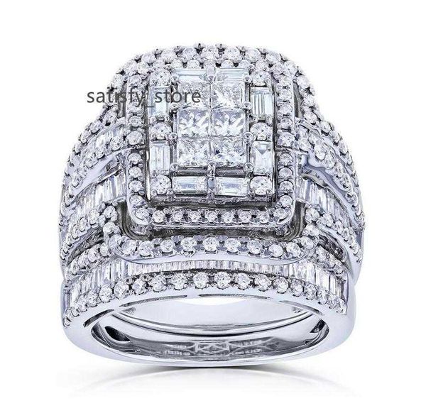 

wedding rings charm female white crystal stone ring set luxury for women vintage bridal square engagement, Silver