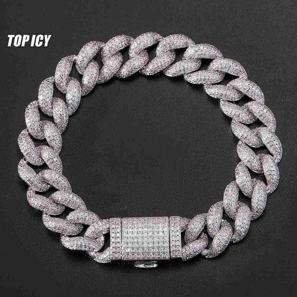 

12mm 15mm 18mm full diamond cz brass gold plated miami cuban link chain iced out shiny premium hip hop chain jewelry, Silver