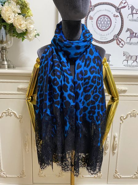 

women's long scarf scarves lace cashmere material patchwork print leopard grain big size 210cm - 70cm, Blue;gray