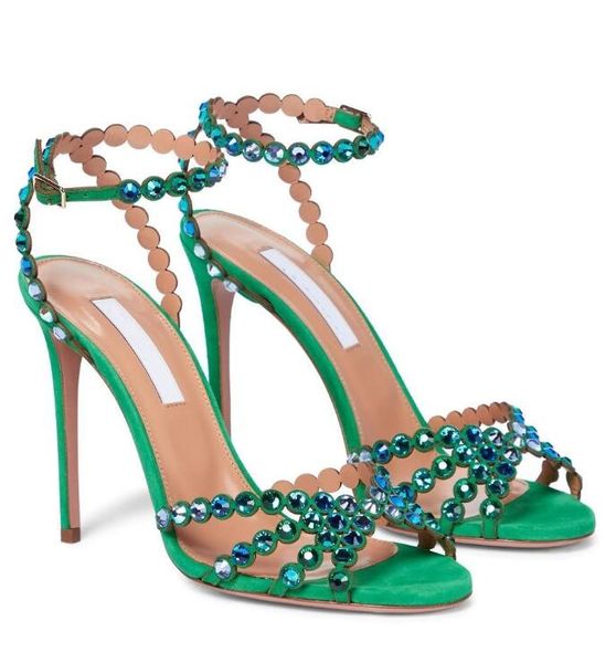 

elegant sandals 2023 tequila shoes aquazzuras summer brand women high heels lady crystal-embellished dress bridal wedding gladiator sandalia, Black