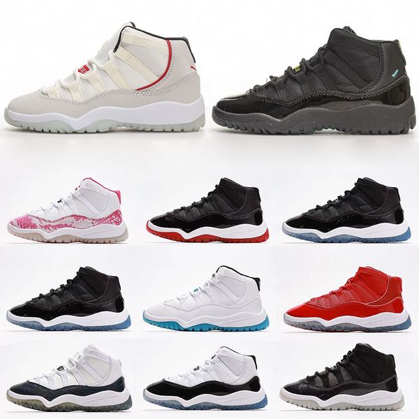 

11s children bred kids platinum tint basketball shoes gamma blue gym red 72-10 toddler sneaker concord win like 96 gym red infant 11 trainer, Black