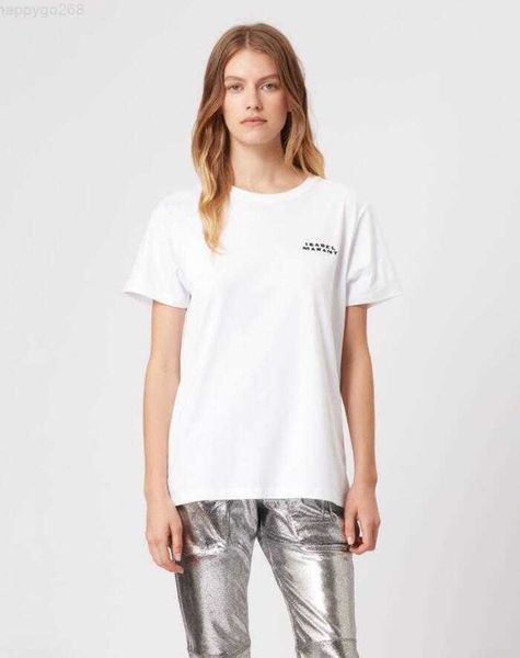 

23ss summer isabel marant women's t-shirt new fashion colorful letter printing straight tube casual embroidery white sports women blue