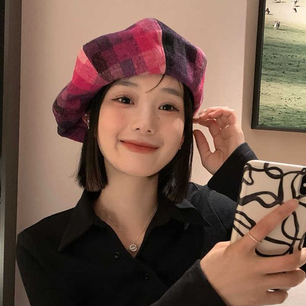 

berets minority plain beret autumn and winter big head circle literary painter japanese cloud hat trend g220612, Blue;gray
