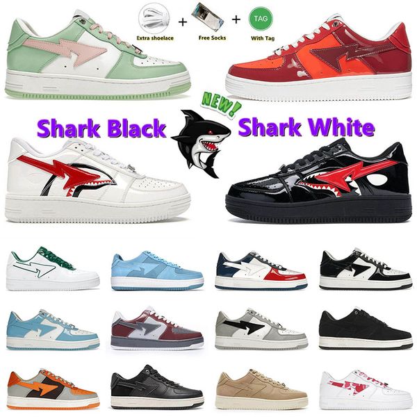

men women designer casual shoes nigo bapestas low shoe block shark black white teal brown yellow suede patent leather blue mens womens train