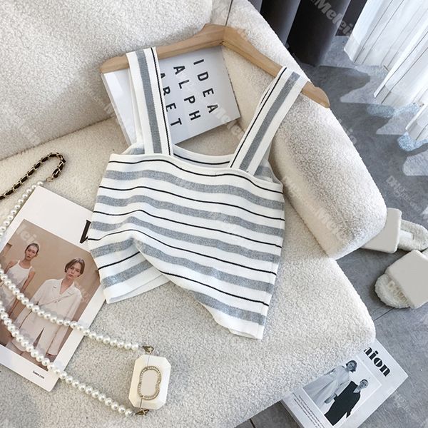 

women striped cropped summer knitted tank for ladies letter jacquard, White