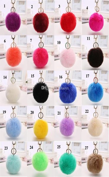 

lovely 8cm rabbit fur ball plush round fluffy toy keychain hairy car key ring c0418354406, Silver