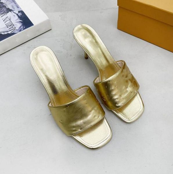 

luxury revival embossed flat mule slippers women slides high heels gold silver beach summer outdoor indoor sandals with box, Black