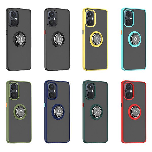 

matte shockproof phone cases for oppo reno 8 9 10 pro max a94 a93 a92 a76 a74 a72 full protective multifunction ring holder kickstand cellph